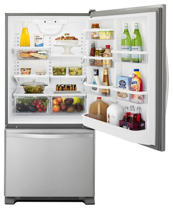 Whirlpool WRB322DMBM 33-Inches Wide Bottom-Freezer Refrigerator With Spillguard Glass Shelves - 22 Cu. Ft