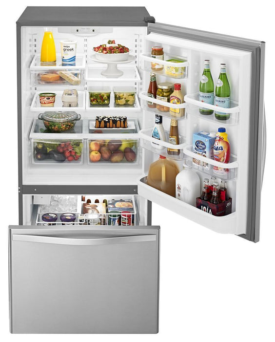 Whirlpool WRB322DMBM 33-Inches Wide Bottom-Freezer Refrigerator With Spillguard Glass Shelves - 22 Cu. Ft