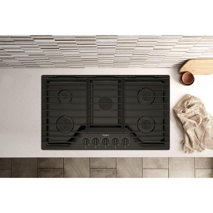 Whirlpool WCGK5036PB 36-Inch Gas Cooktop With Ez-2-Lift&#8482; Hinged Cast-Iron Grates