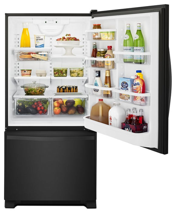 Whirlpool WRB322DMBB 33-Inches Wide Bottom-Freezer Refrigerator With Spillguard Glass Shelves - 22 Cu. Ft