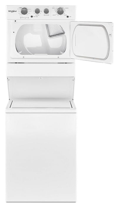 Whirlpool WGTLV27HW 3.5 Cu.Ft Long Vent Gas Stacked Laundry Center 9 Wash Cycles And Wrinkle Shield