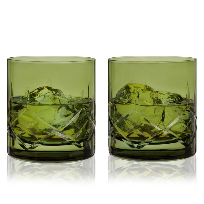 Admiral Crystal Rocks Glasses in Green Set of 2