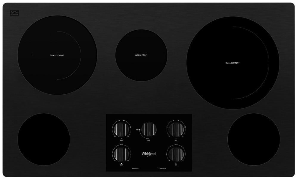 Whirlpool WCE77US6HB 36-Inch Electric Ceramic Glass Cooktop With Two Dual Radiant Elements