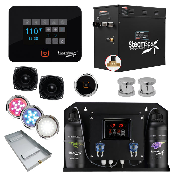 Black Series WiFi and Bluetooth 12kW QuickStart Steam Bath Generator Package with Dual Aroma Pump in Polished Chrome