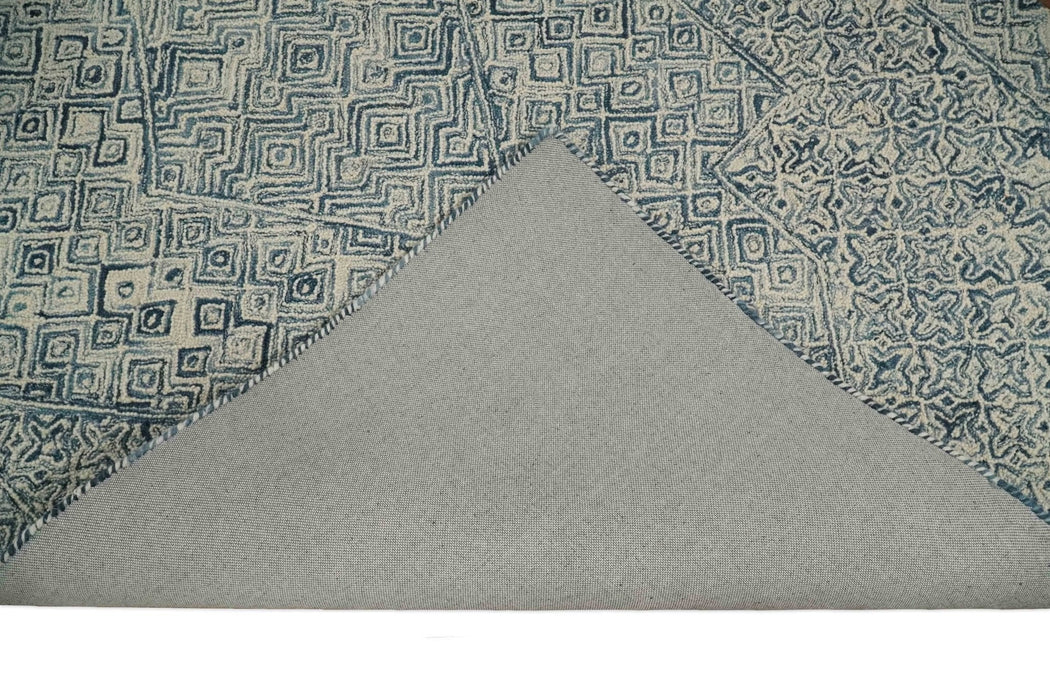Mid Century Modern Hand Tufted 2x3, 3x5, 5x8, 6x9, 8x10 and 9x12 Woolen Beige and Blue Area Rug | MIR1