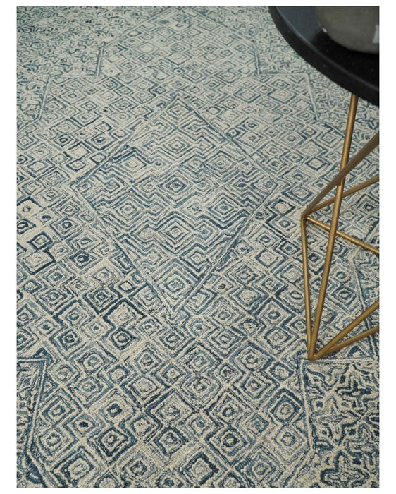 Mid Century Modern Hand Tufted 2x3, 3x5, 5x8, 6x9, 8x10 and 9x12 Woolen Beige and Blue Area Rug | MIR1