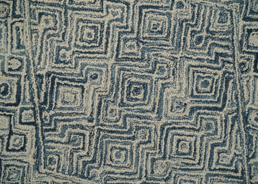 Mid Century Modern Hand Tufted 2x3, 3x5, 5x8, 6x9, 8x10 and 9x12 Woolen Beige and Blue Area Rug | MIR1