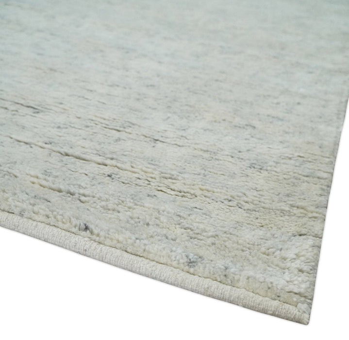 Minimalist Fine Hand Knotted Ivory and Silver 9x12 Rug Made with Fine Wool, Solid Rug | AC37912