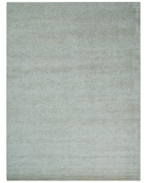 Minimalist Fine Hand Knotted Ivory and Silver 9x12 Rug Made with Fine Wool, Solid Rug | AC37912