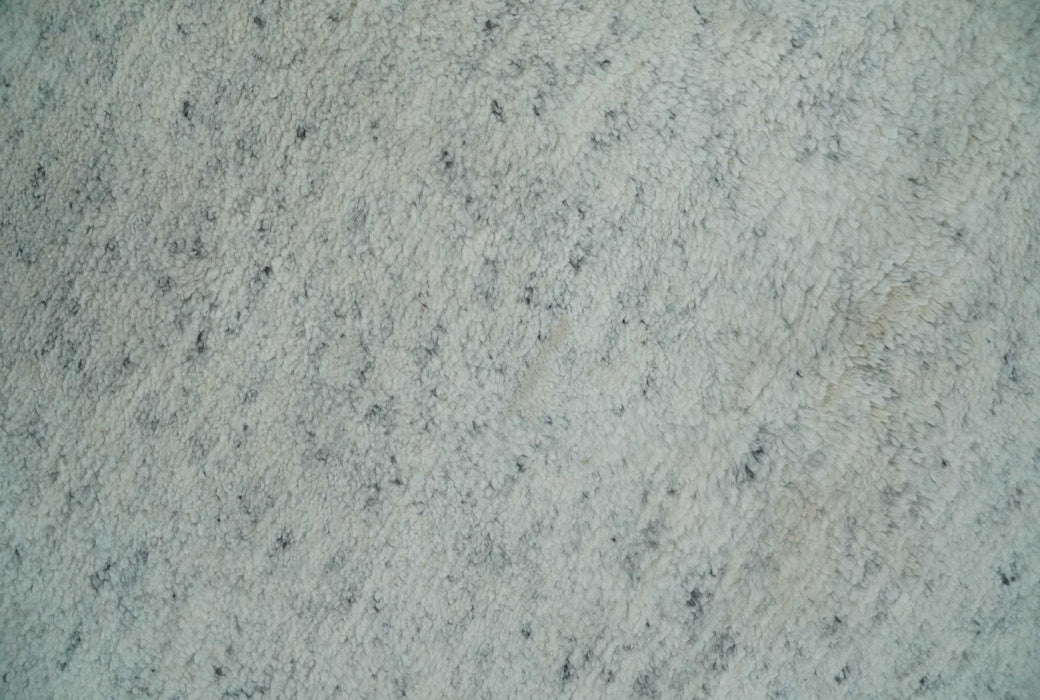 Minimalist Fine Hand Knotted Ivory and Silver 9x12 Rug Made with Fine Wool, Solid Rug | AC37912