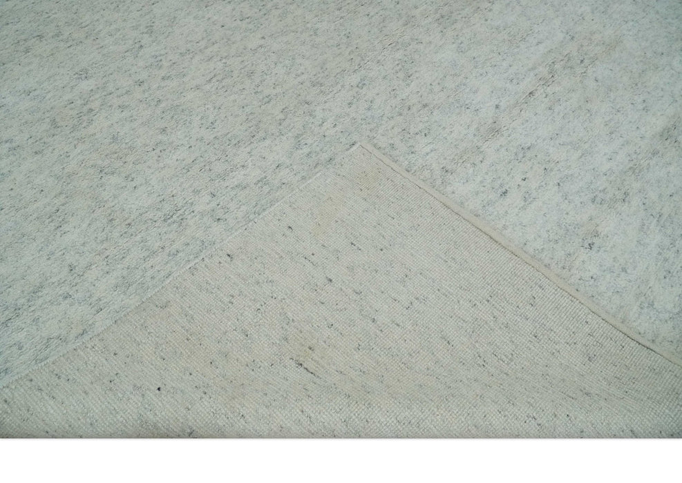 Minimalist Fine Hand Knotted Ivory and Silver 9x12 Rug Made with Fine Wool, Solid Rug | AC37912