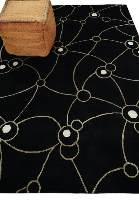 Modern 6x8 Black and Gold Wool and Silk Hand Woven Rug | HL3