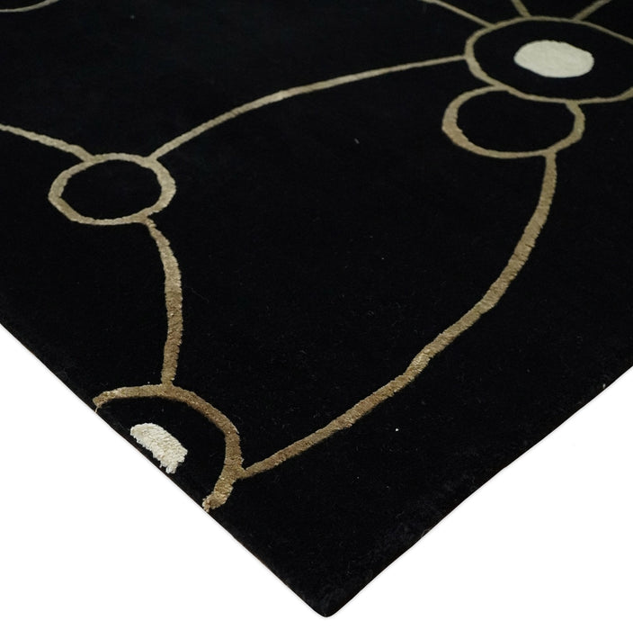 Modern 6x8 Black and Gold Wool and Silk Hand Woven Rug | HL3