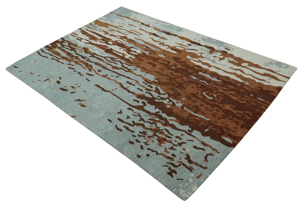 Modern 6x9 Gray, Ivory and Brown Abstract Hand Tufted Wool Area Rug