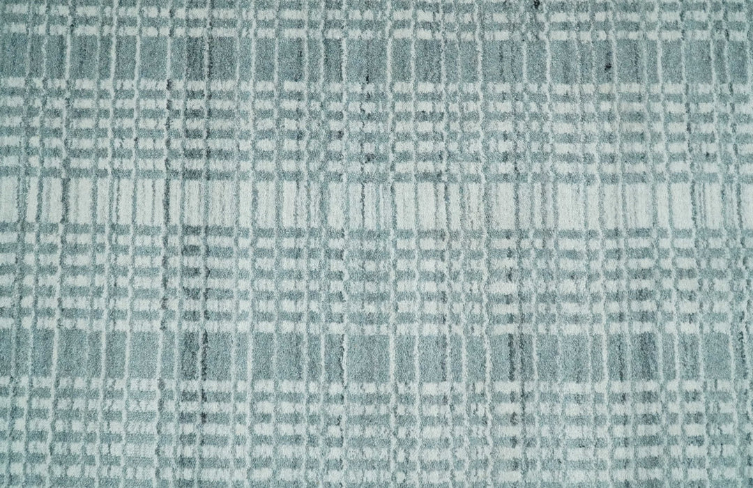 Modern 8x10 Hand Made striped Ivory and Gray Scandinavian Blended Wool Flatwoven Area Rug | KE36