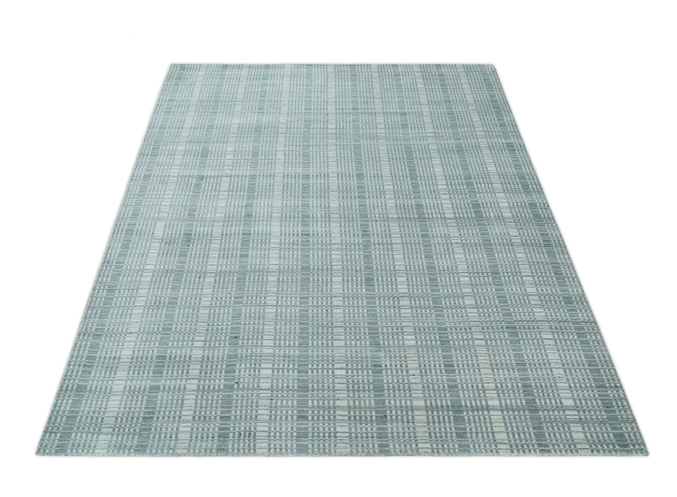 Modern 8x10 Hand Made striped Ivory and Gray Scandinavian Blended Wool Flatwoven Area Rug | KE36
