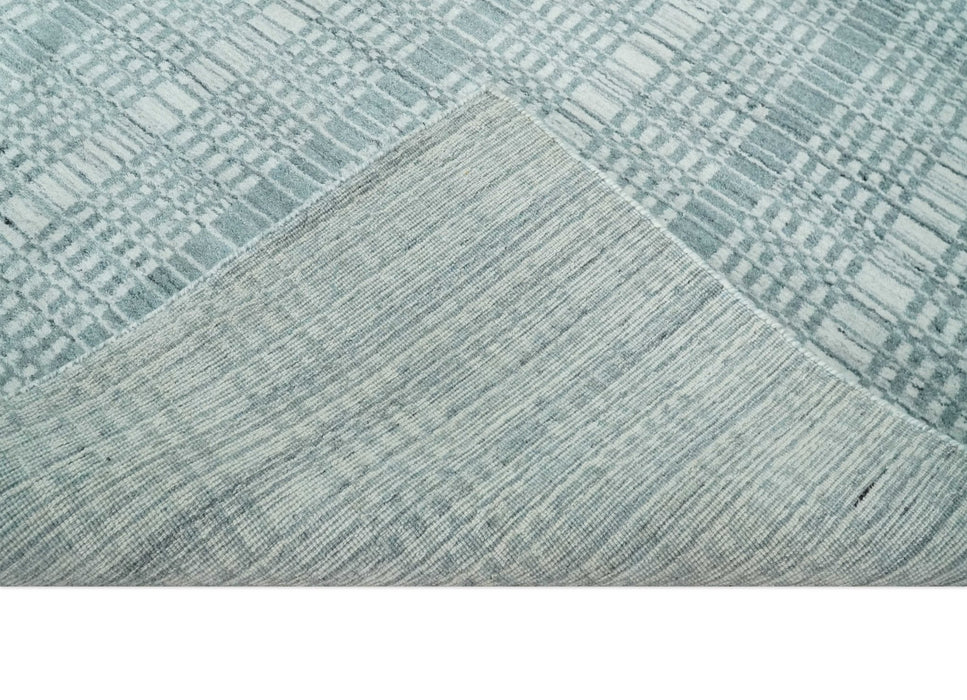 Modern 8x10 Hand Made striped Ivory and Gray Scandinavian Blended Wool Flatwoven Area Rug | KE36