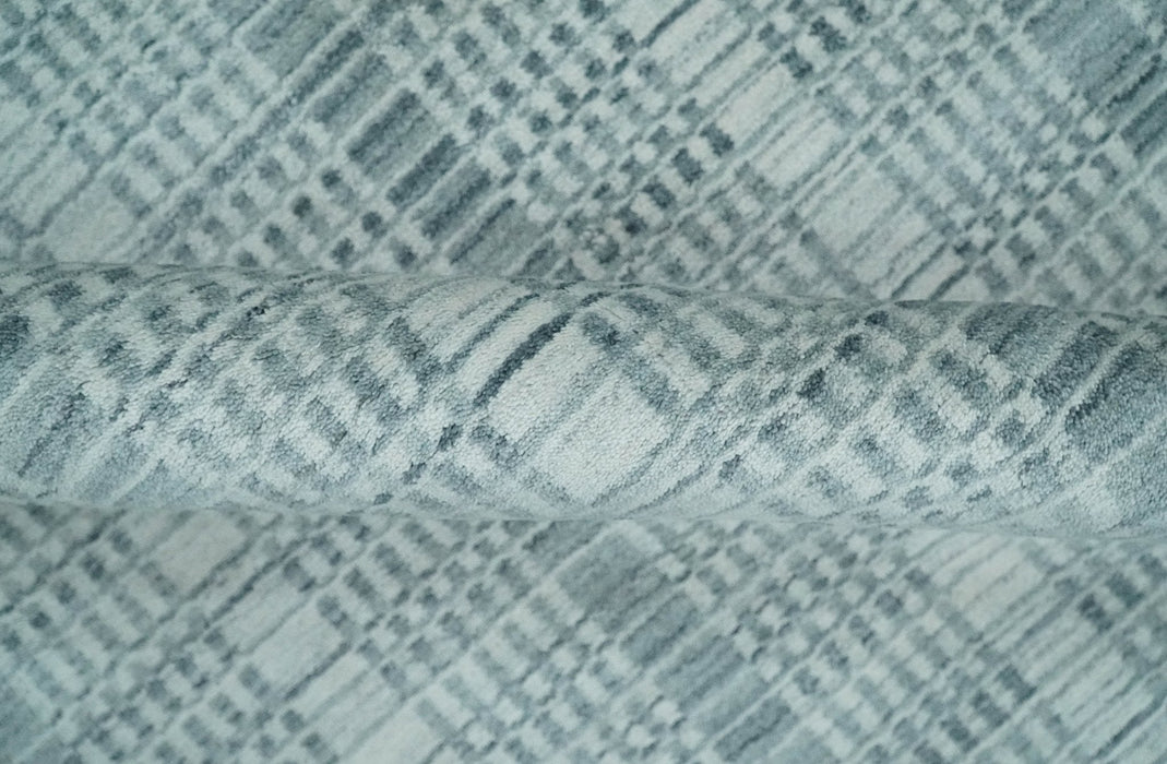 Modern 8x10 Hand Made striped Ivory, silver and Gray Scandinavian Blended Wool Flatwoven Area Rug | KE2