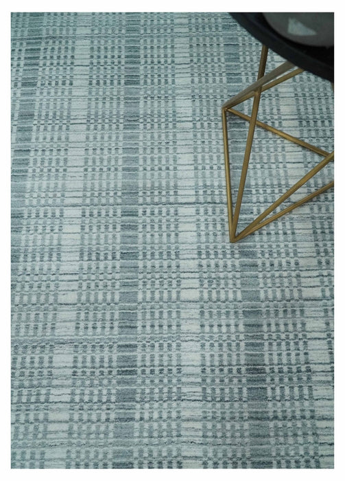 Modern 8x10 Hand Made striped Ivory, silver and Gray Scandinavian Blended Wool Flatwoven Area Rug | KE2