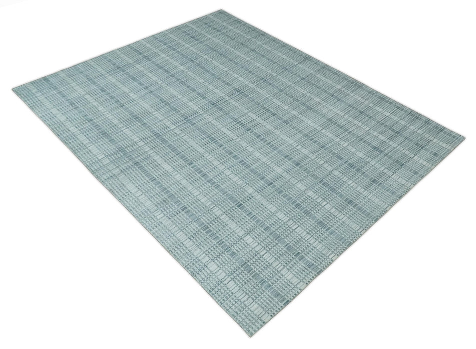 Modern 8x10 Hand Made striped Ivory, silver and Gray Scandinavian Blended Wool Flatwoven Area Rug | KE2