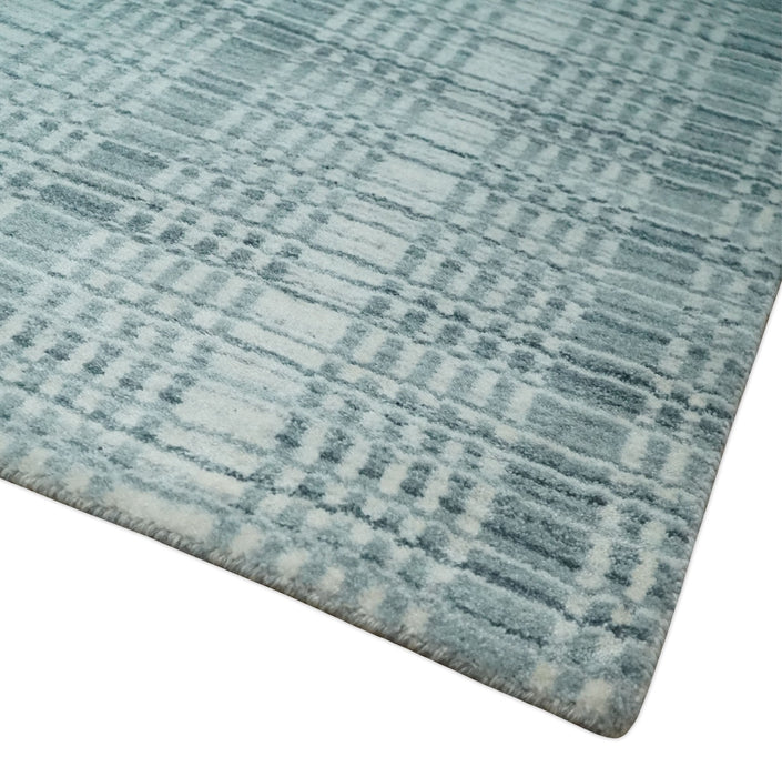 Modern 8x10 Hand Made striped Ivory, silver and Gray Scandinavian Blended Wool Flatwoven Area Rug | KE2