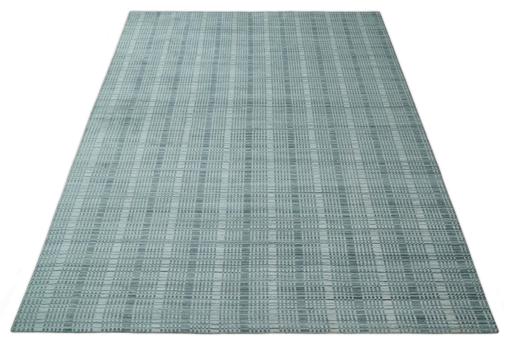 Modern 8x10 Hand Made striped Ivory, silver and Gray Scandinavian Blended Wool Flatwoven Area Rug | KE2