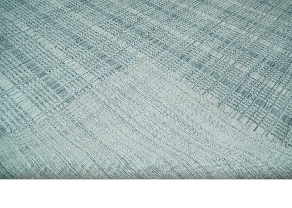 Modern 8x10 Hand Made striped Ivory, silver and Gray Scandinavian Blended Wool Flatwoven Area Rug | KE2