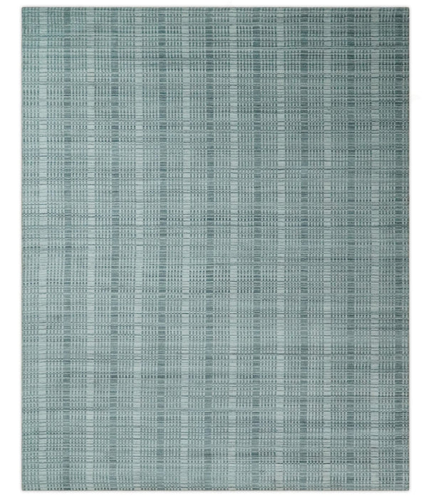 Modern 8x10 Hand Made striped Ivory, silver and Gray Scandinavian Blended Wool Flatwoven Area Rug | KE2