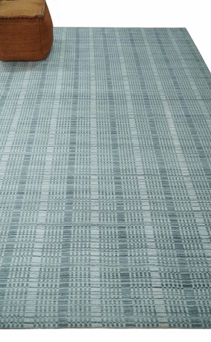 Modern 8x10 Hand Made striped Ivory, silver and Gray Scandinavian Blended Wool Flatwoven Area Rug | KE2