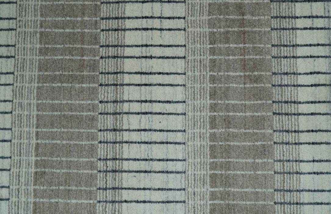 Modern 8x10 Hand Made Stripes Ivory, Black and Brown Scandinavian Blended Wool Flatwoven Area Rug | KE5