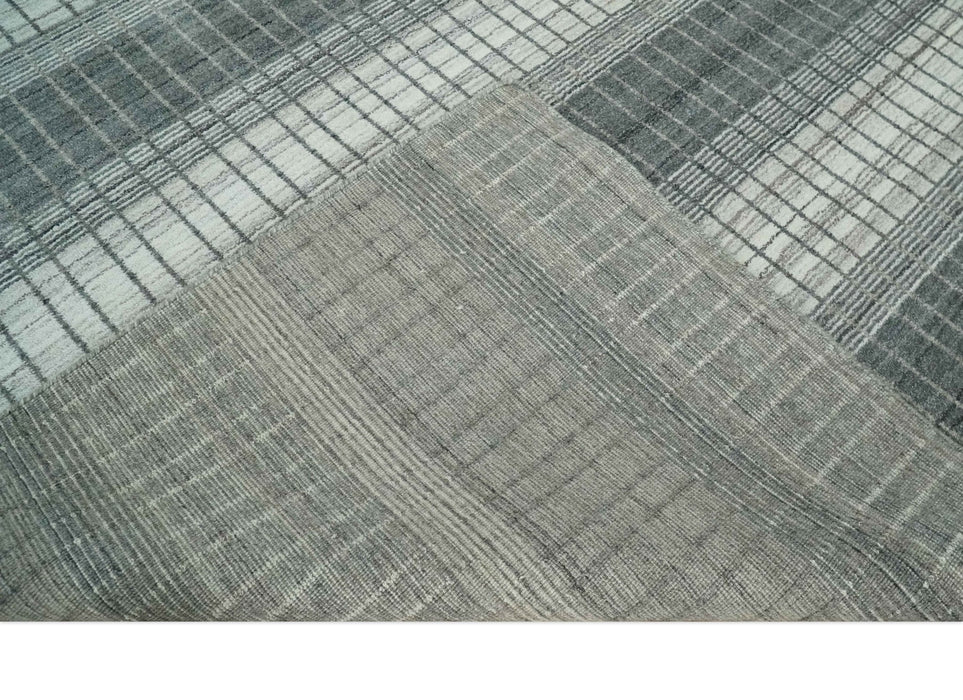 Modern 8x10 Hand Made Stripes Ivory, Gray and Brown Scandinavian Blended Wool Flatwoven Area Rug | KE23