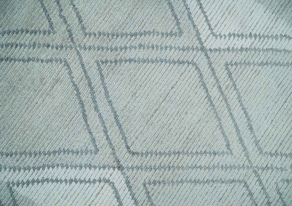 Modern 8x10 Silver, Ivory and Charcoal Geometrical Handmade Art Silk Area Rug