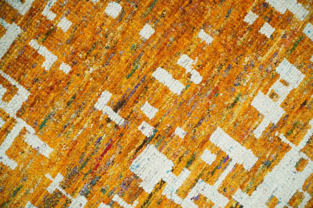 Modern Abstract 5x8 and 5.5x8.5 Gold and Ivory Recycled Art Silk Area Rug