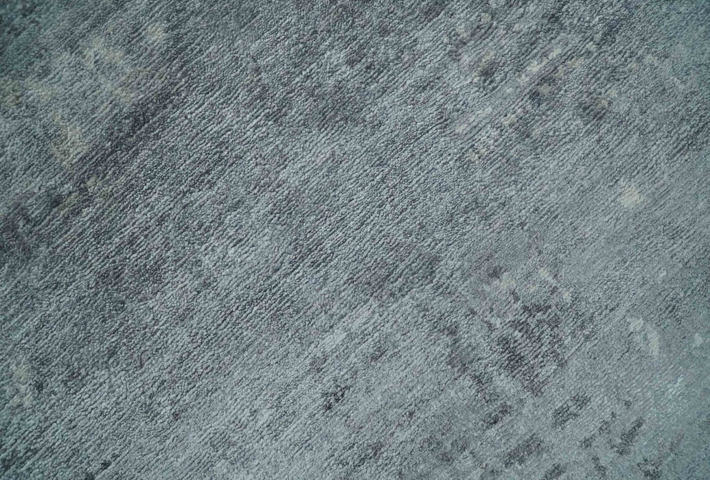 Modern Abstract 5.9x8.5 Silver, Beige and Charcoal Hand Knotted bamboo Silk Area Rug