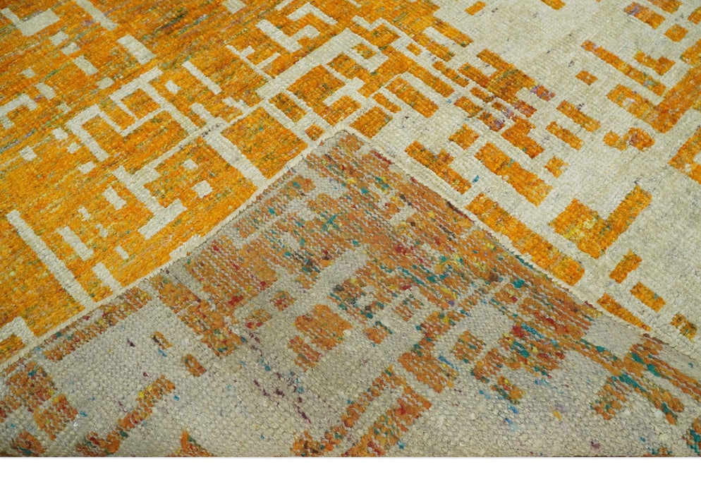 Modern Abstract 6x9 Gold and Ivory Recycled Art Silk Area Rug