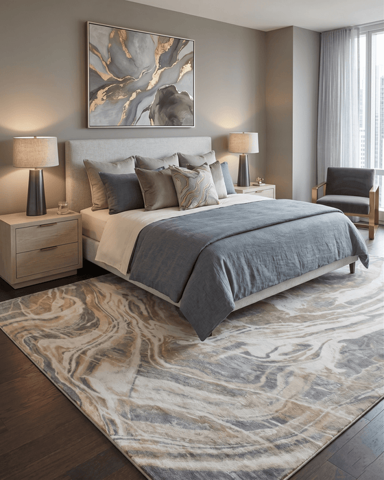Modern Abstract Beige And Gray Hand Loom 8x10 Wool Rug