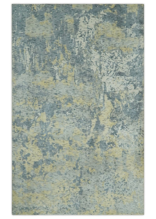Modern Abstract Beige, Gray and Silver Hand loom 5x8 Wool and Viscose Area Rug
