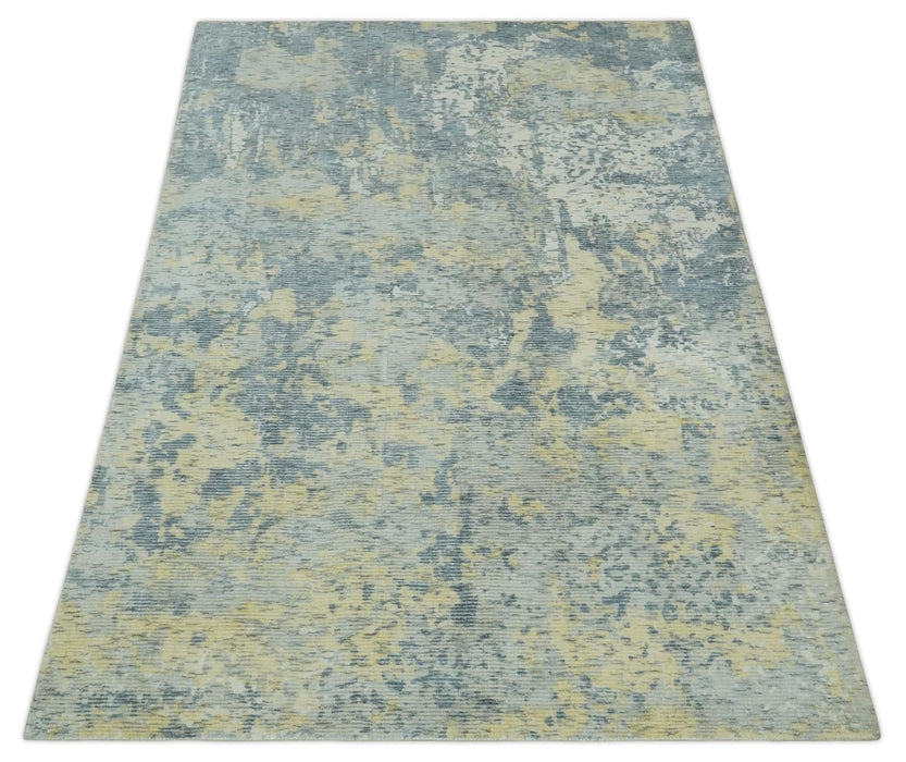 Modern Abstract Beige, Gray and Silver Hand loom 5x8 Wool and Viscose Area Rug
