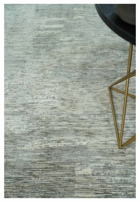 Modern Abstract Beige, silver, Gray and Charcoal 5x8 Hand loom Viscose Area Rug