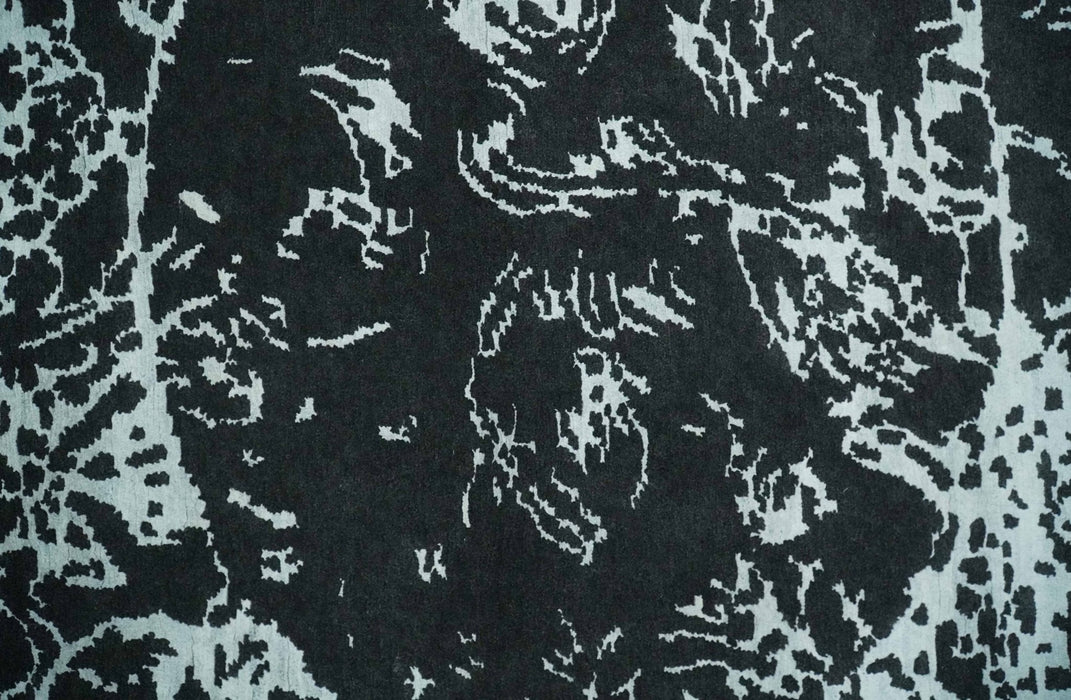 Modern Abstract Black and Silver Hand Knotted 6x9 Wool and Bamboo silk Area Rug