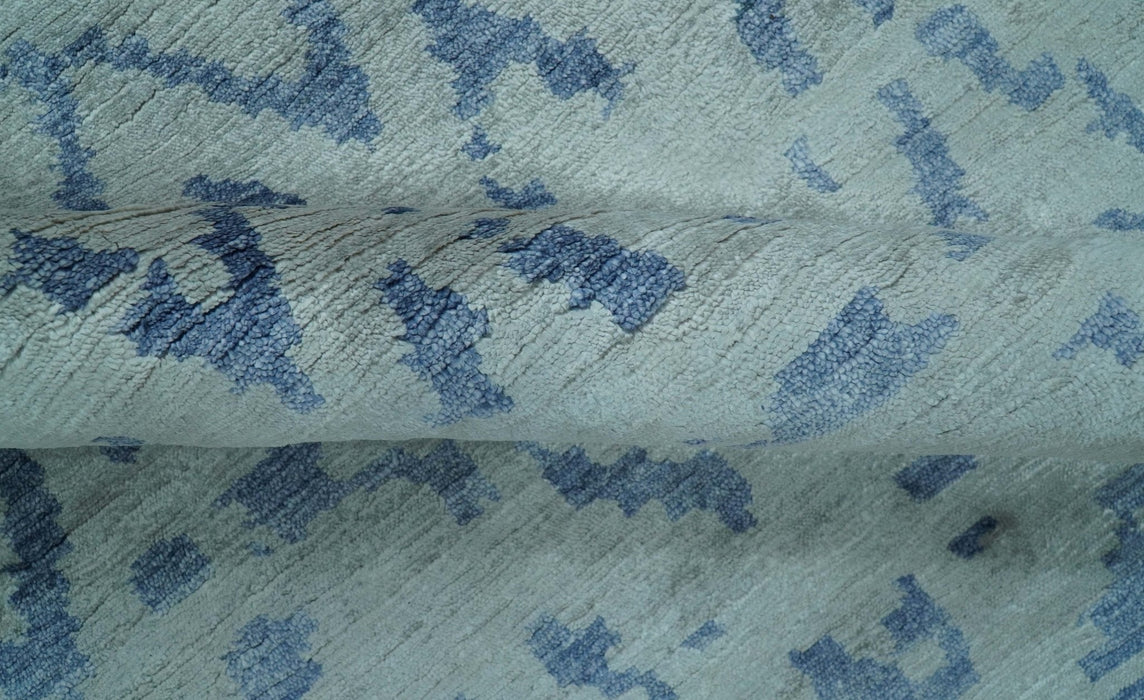 Modern Abstract Blue And Gray Hand Knotted 6x9 Bamboo Silk Area Rug
