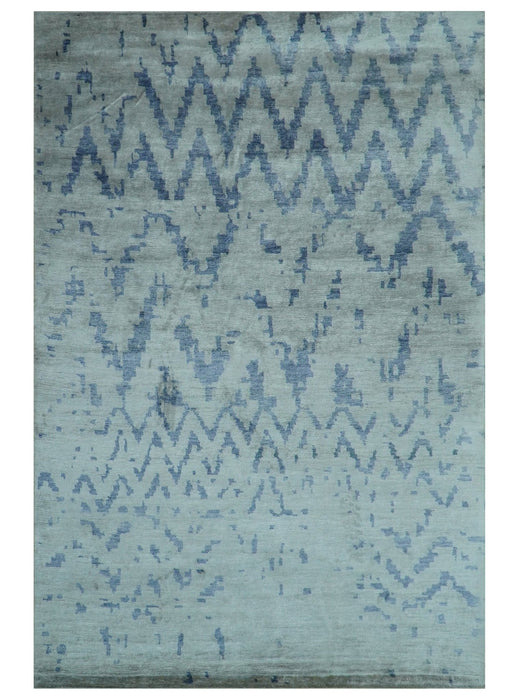 Modern Abstract Blue And Gray Hand Knotted 6x9 Bamboo Silk Area Rug