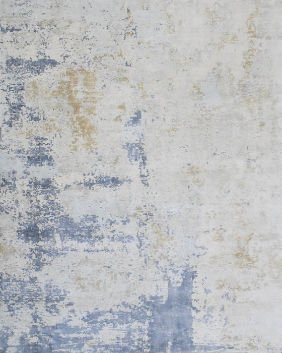 Modern Abstract Blue and Ivory Rug made with Art Silk | TRD10130