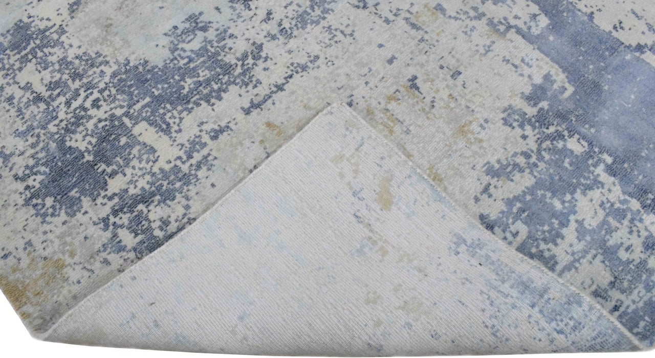 Modern Abstract Blue and Ivory Rug made with Art Silk | TRD10130