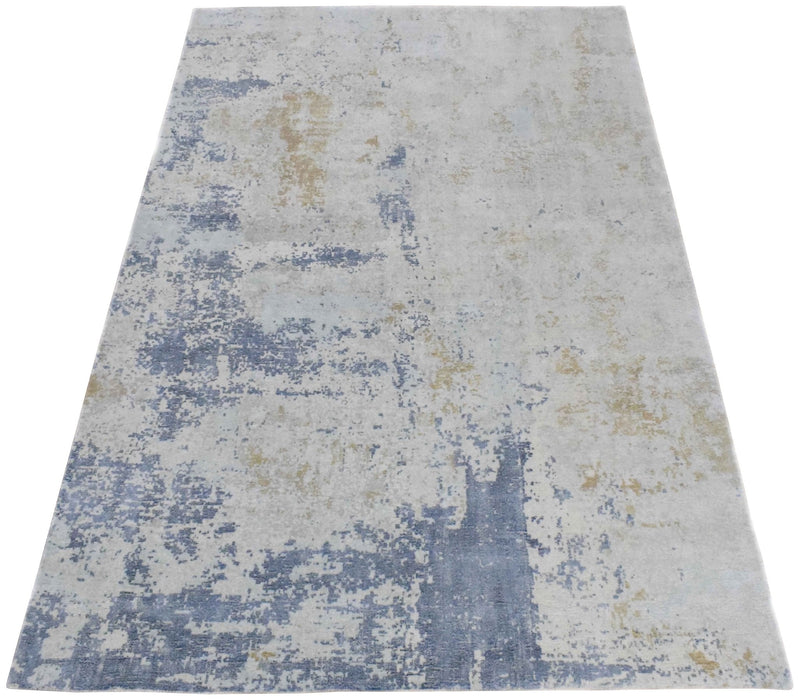 Modern Abstract Blue and Ivory Rug made with Art Silk | TRD10130
