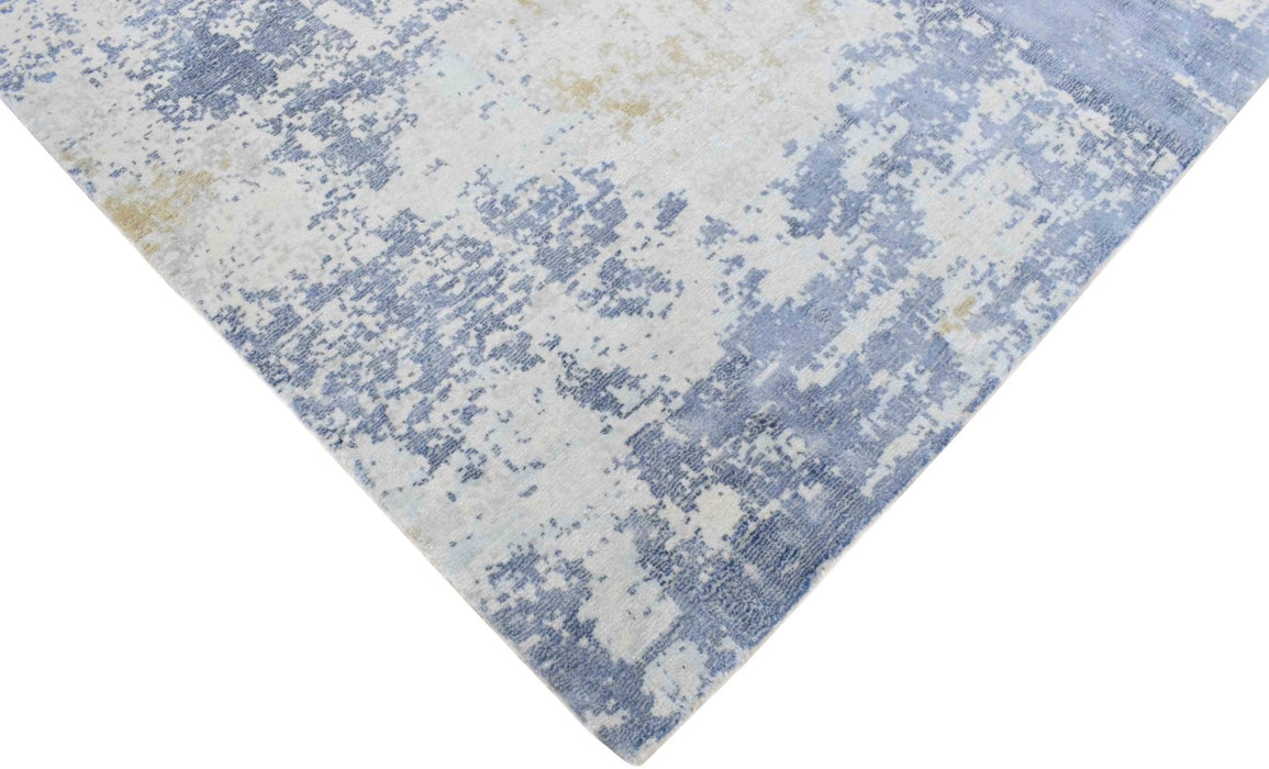 Modern Abstract Blue and Ivory Rug made with Art Silk | TRD10130