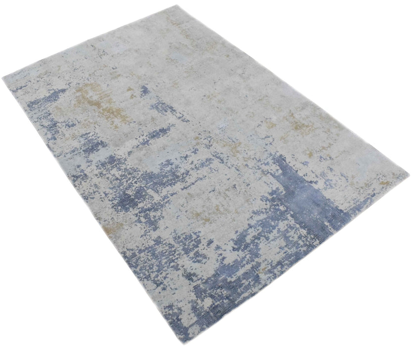 Modern Abstract Blue and Ivory Rug made with Art Silk | TRD10130