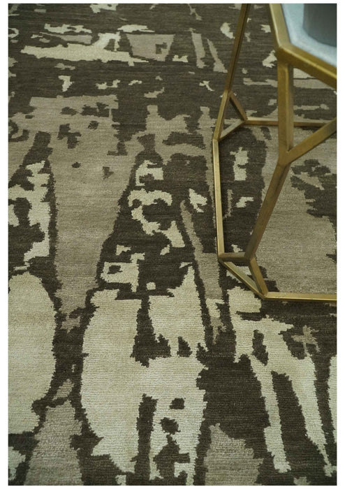 Modern Abstract Brownish - Green and Ivory Hand loom 6x9 wool and Art Silk Area Rug