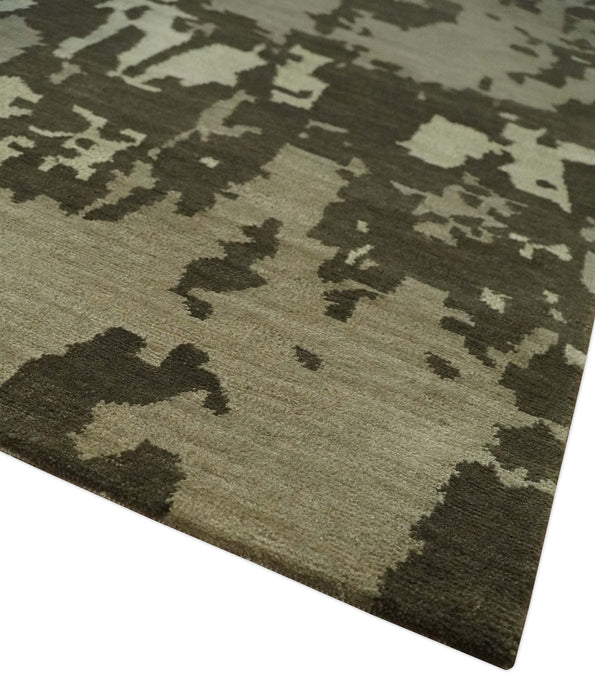 Modern Abstract Brownish - Green and Ivory Hand loom 6x9 wool and Art Silk Area Rug