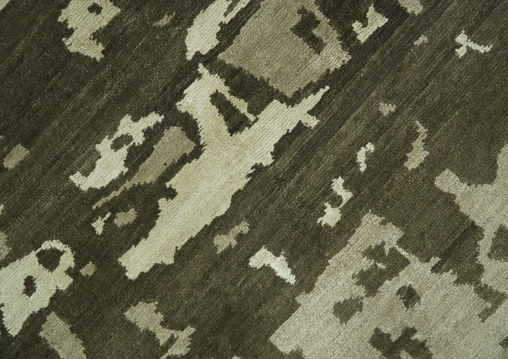 Modern Abstract Brownish - Green and Ivory Hand loom 6x9 wool and Art Silk Area Rug